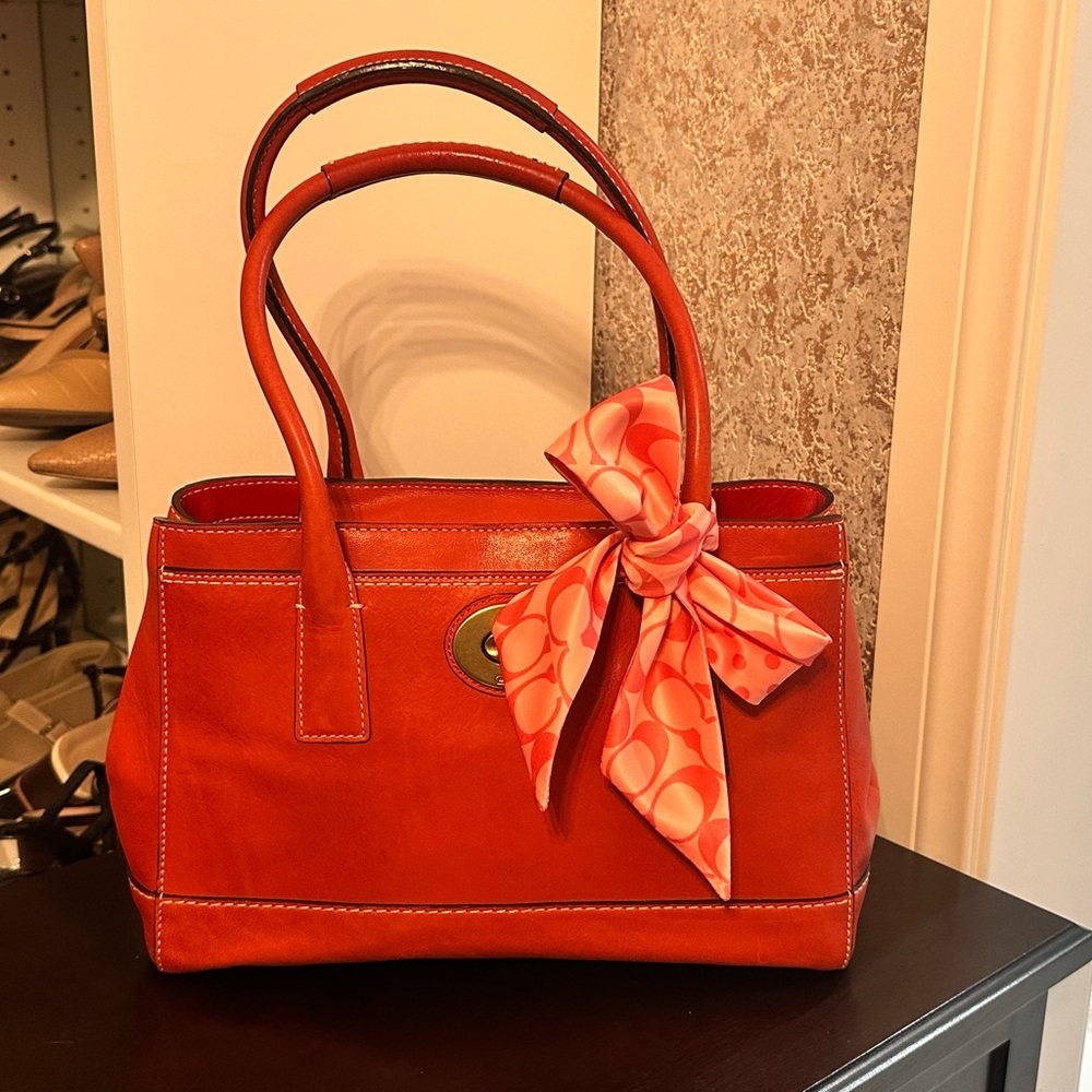 Coach Red Madeline Leather Tote Purse Turnlock Satchel Shoulder Bag Vtg 11553